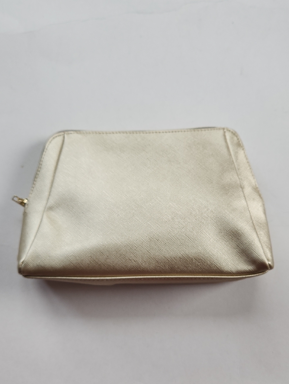 Elegant Metallic Gold Cosmetic Pouch with Zip Closure